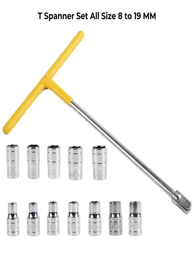 KASHTHA ENTERPRISE مجموعة أدوات مفتاح ربط على شكل حرف T للسيارات من كاشثا إنتربرايز مكونة من 13 قطعة مع مقبس 8-19 مم 1/2 (مفتاح ربط بمقبض على شكل حرف T 13 في 1) - Image 3